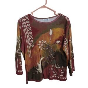 VTG 90's Serengeti Bohemian Sequin Top Size Large Mom Chic Floral design